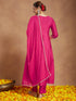 Janasya Women's Pink Chanderi Silk Yoke Embroidered Anarkali Kurta Set